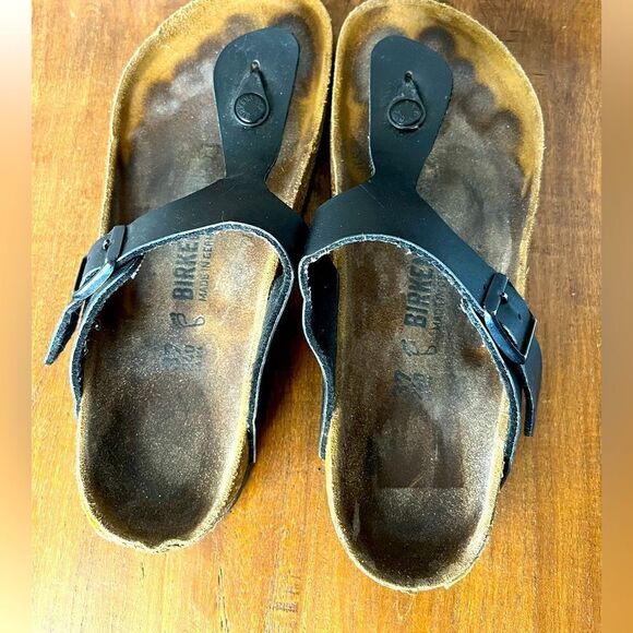 Birkenstock Gizeh Black Leather Sandals Size 37 - Picture 8 of 10